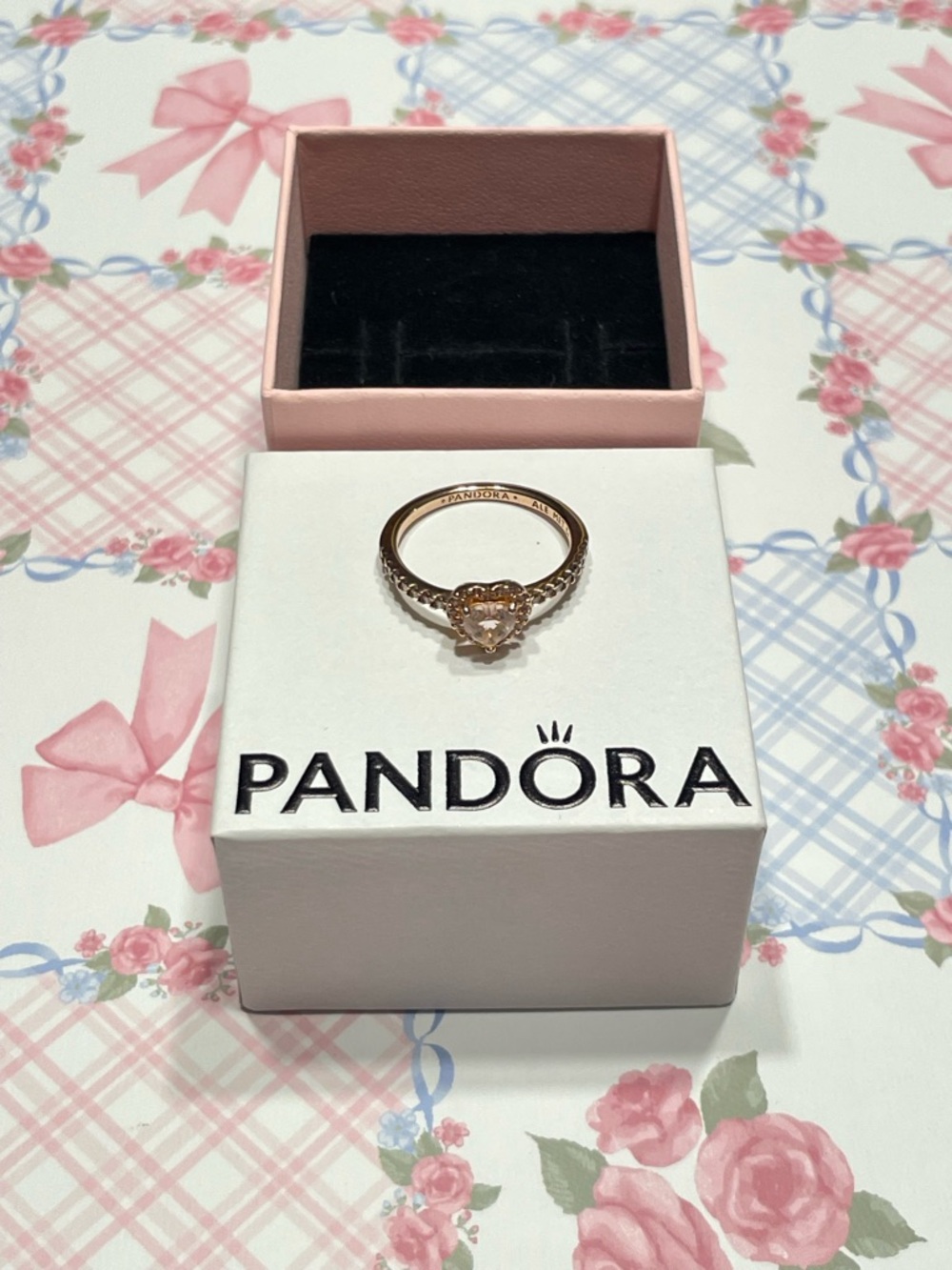 Pandora Sparkling Elevated Heart Ring | 14k Rose Gold-Plated | Size 54 (7) - Picture 2 of 8